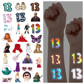 50PCS Hand-Face Temporary Tattoos for Fans Birthday Party Decorations, Including 15PCS of Luminous 13Tattoo Stickers. Ideal for Party Favors & Supplies, Concert Merch, Birthday Gift, Classroom Rewards
